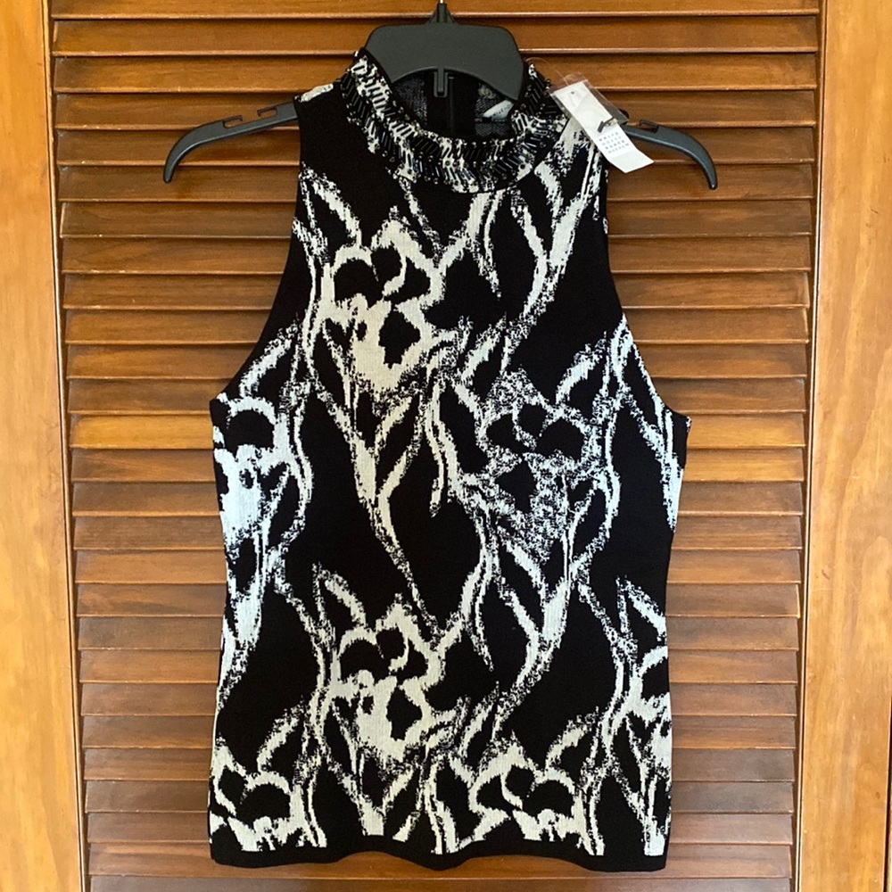 NEW WHBM Jeweled Mock Neck Top